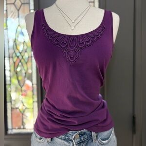 Eddie Bauer Purple Lace Neckline Sleeveless Tank Top Size XL